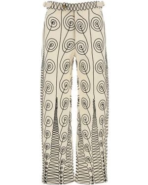 Bode Embroidered Wool Quillwork Pant - White