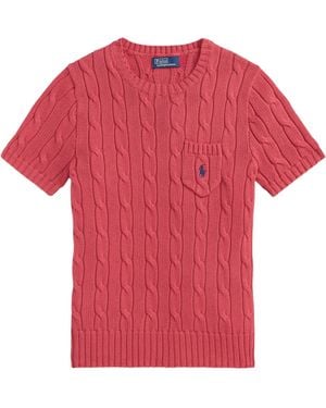 Polo Ralph Lauren Short-Sleeved Cable-Knit Sweater - Red