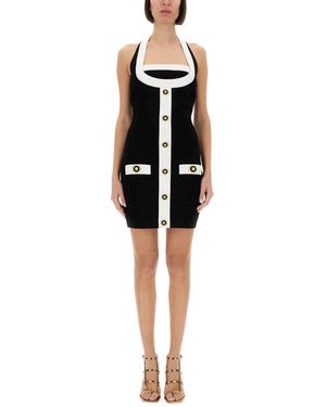 Balmain Two Tone Knitted Mini Dress - Black