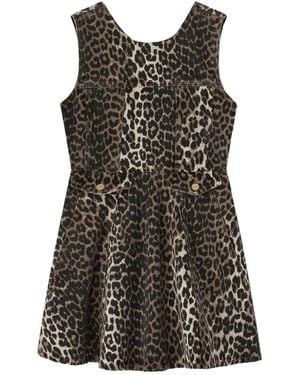 Ganni Leopard Denim Mini Dress - Black