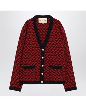 Valentino Jacquard Patterned Cardigan Toute La V - Red