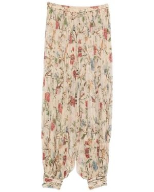 Into The East Printed Silk Trousers - Natural