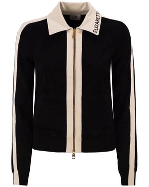 Elisabetta Franchi Knitted Jacket With Shiny Viscose Stripes - Black