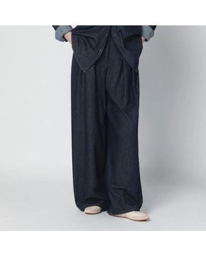 Dries Van Noten Denim Wide-Leg Trousers With Pleats - Blue