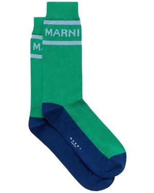 Marni Logo Intarsia Color-Block Socks - Blue