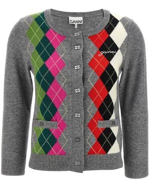 Ganni Check' Cardigan - Gray