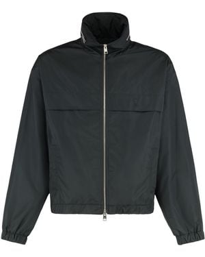 Ami Paris Technical Fabric Jacket With Zip And Hood. - Black