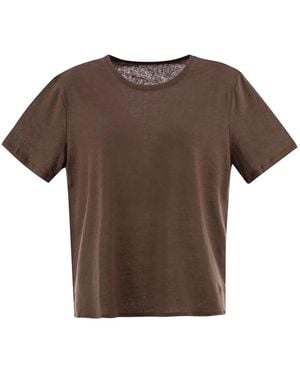 Majestic Linen Crew-Neck T-Shirt - Brown