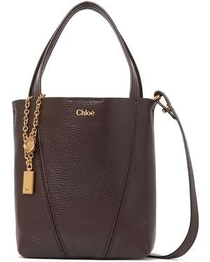 Chloé Dark Leather Small Spin Shopping Bag - Brown