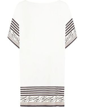 KARL LAGERFELD Natural Striped Poncho Logo - White