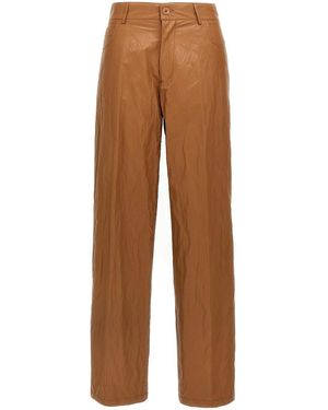 Nude Leather-Effect Trousers - Brown