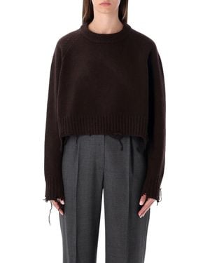 Low Classic Damaged Wool Blend Cropped Pullover - Black