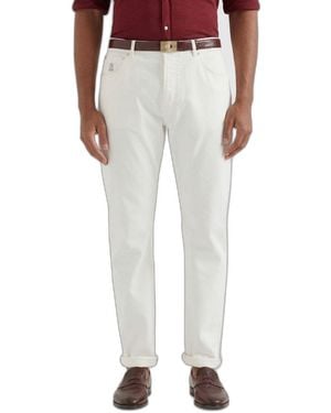 Brunello Cucinelli Garment-Dyed Comfort Denim Trousers - White