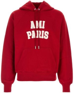 Ami Paris Hoodiewithparisfeltembroidery - Red