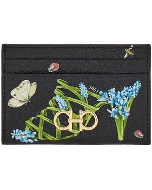 Ferragamo Gancini Card Holder With Floral Print - Grey