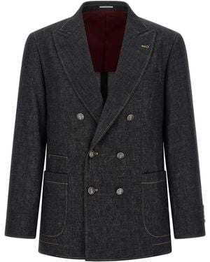 Brunello Cucinelli Double-Breasted Denim Blazer - Black
