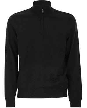 BOSS Virgin Wool Sweater With Zip Collar - Black