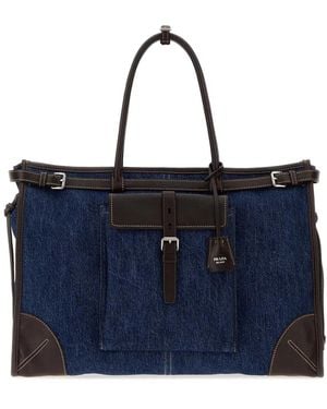 Prada Denim Bonnie Shopping Bag - Blue