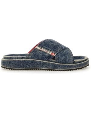 DIESEL Denim Slides With Criss Cross Straps - Blue