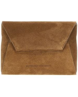 Brunello Cucinelli Monile Suede Clutch Bag - Brown
