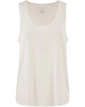 Majestic Sleeveless Stretch Viscose Top With Wide Neckline - Natural