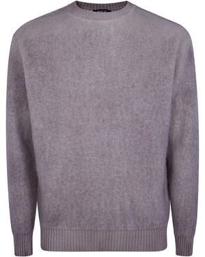 Avant Toi Hand Painted Cashmere And Wool Tonal Degrad? Jacquard Effect Round Neck Pullover - Gray