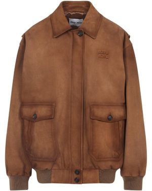 Miu Miu Lamb Leather Jacket - Brown