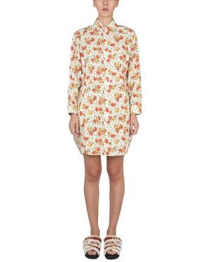Marni Shirt Dress With Floral Pattern - Natural