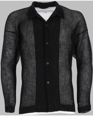 Homme Plissé Issey Miyake Semi-Sheer Ribbed Polyester Casual Shirt - Black