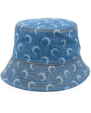 Marine Serre Moon Laser Print Denim Bucket Hat - Blue