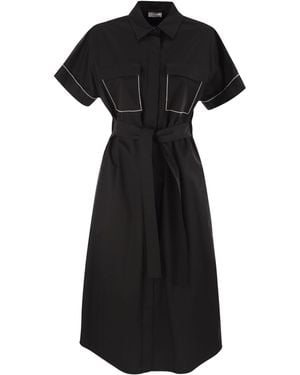 Peserico Light Stretch Cotton Satin Chemisier Dress - Black