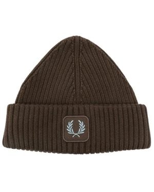 Fred Perry Cotton Ribbed Beanie - Brown