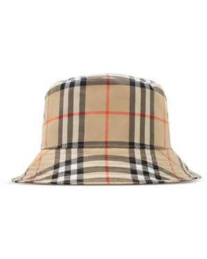Burberry Bucket Hat With Checkered Pattern - Natural