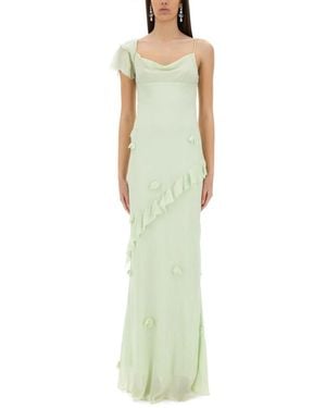 Self-Portrait Long Dress With Floral Appliqués - Green