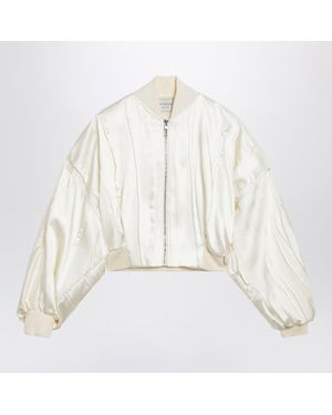 Max Mara Ivory Pleated Satin Bomber Jacket - White