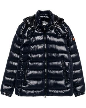 Save The Duck Florian Down Jacket With Lacquered Finish And Removable Hood - Blue