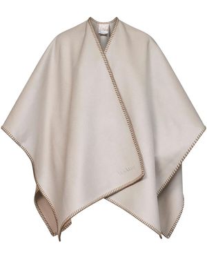 Max Mara Belted Whipstitch-Trim Poncho - Natural