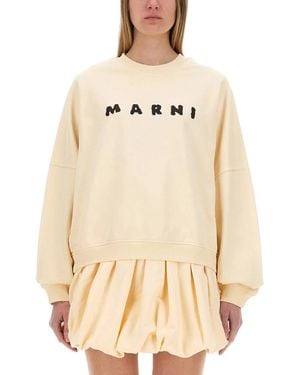 Marni Cotton Sweatshirt With Print - Natural