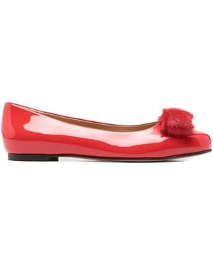 Ferragamo Varina Fur Patent Leather Ballet Flats - Red
