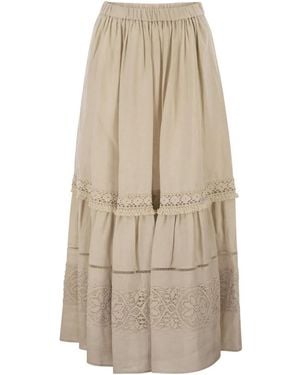 Weekend by Maxmara Wkipallore – Long Linen Skirt With Lace Inserts - Natural