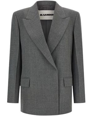 Jil Sander Double-Breasted Textured Wool Blazer With Flap Pockets - Grey