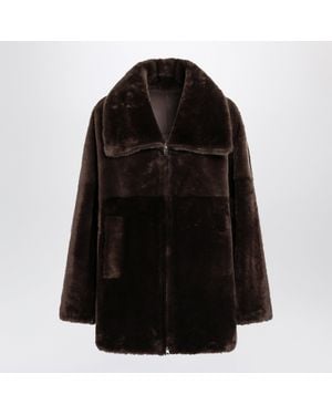 Blancha Oak Zip-Up Shearling Jacket - Black