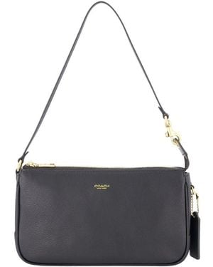 COACH "Plaza" Grained Leather Shoulder Bag - Black