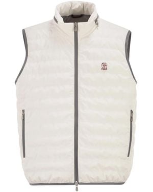 Brunello Cucinelli Sleeveless Nylon Down Jacket With Logo And Removable Hood - White