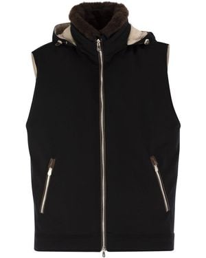 Brunello Cucinelli Wool Waistcoat With Fur Collar - Black
