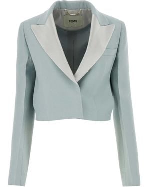 Fendi Powder Wool Blend Blazer - Blue