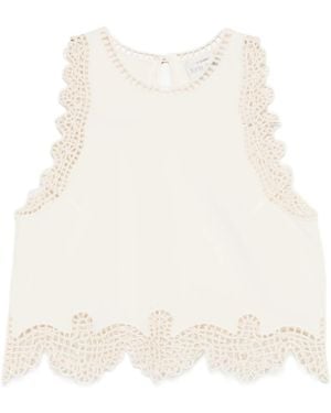 forte_forte Avorio Lunamaris Embroidery Popline Top - White