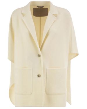 Herno Double Wool Cape With Lapel Collar - Natural