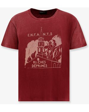 Enfants Riches Deprimes Burning Church Cotton T-Shirt With Used Effect - Red