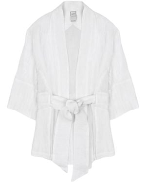 120% Lino Giacca Kimono - White